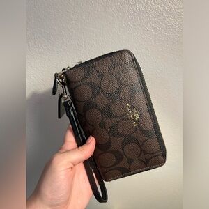 Coach Leather Double Zip Around Wallet